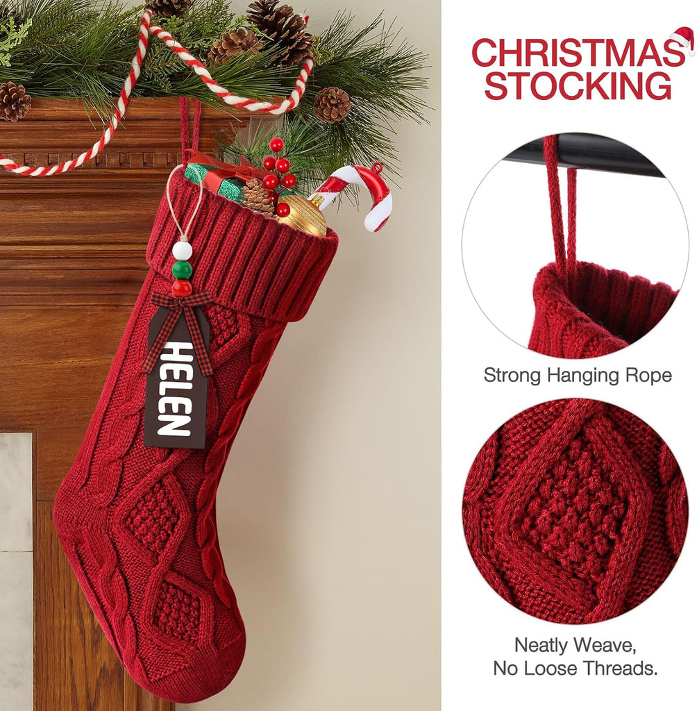 Christmas Stockings, 18 Inches Large Size Cable Knitted Stocking Gifts ( red&Green) - Set of 6