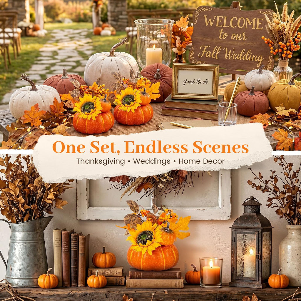 Pumpkin Decor, Fall Centerpieces for Tables, Artificial Pumpkins