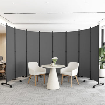 Room Divider Privacy Screens, 8 Panels Dividers with Wheels, Grey
