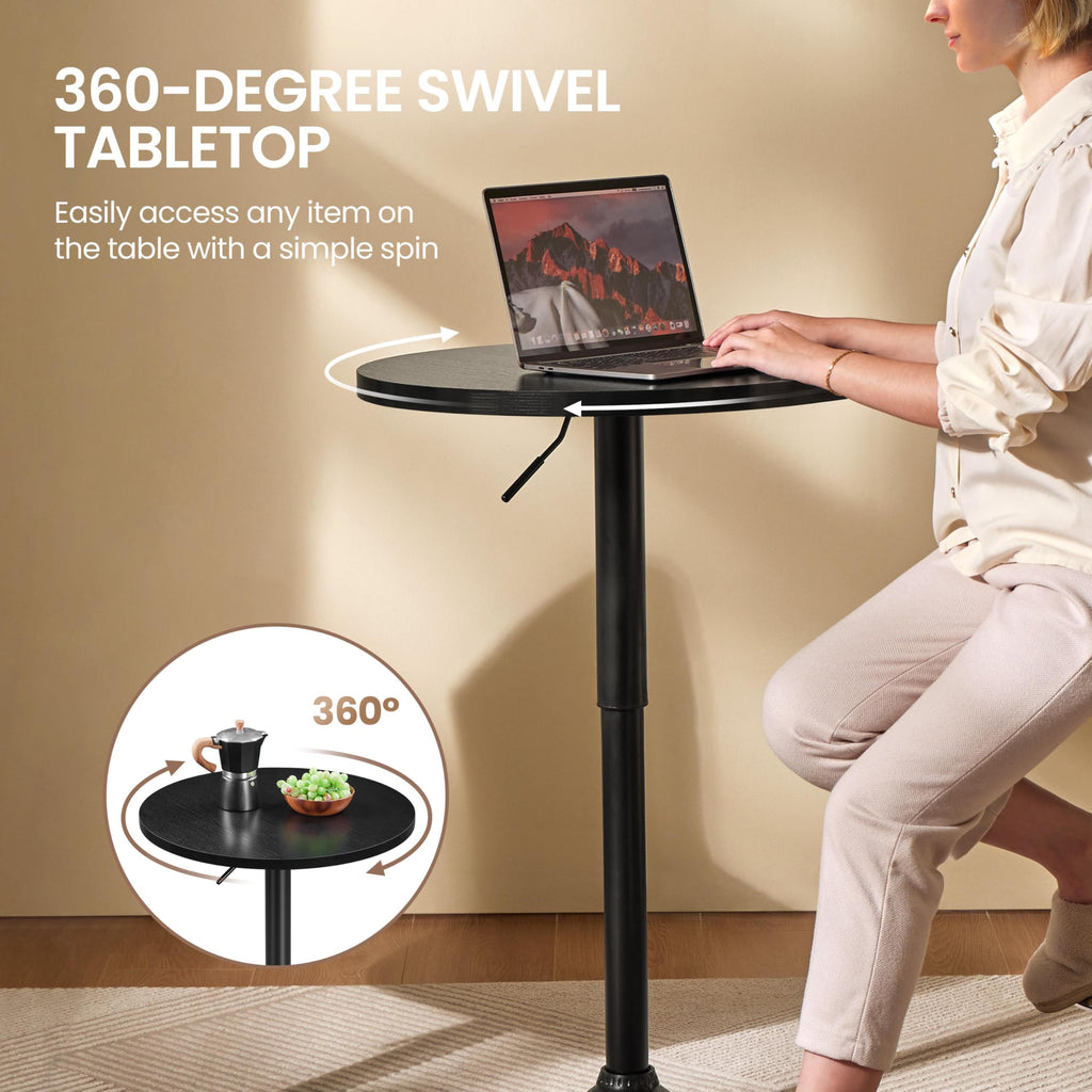 Round Bar Table Set of 2, Adjustable 27.5-36" Height, Full Black