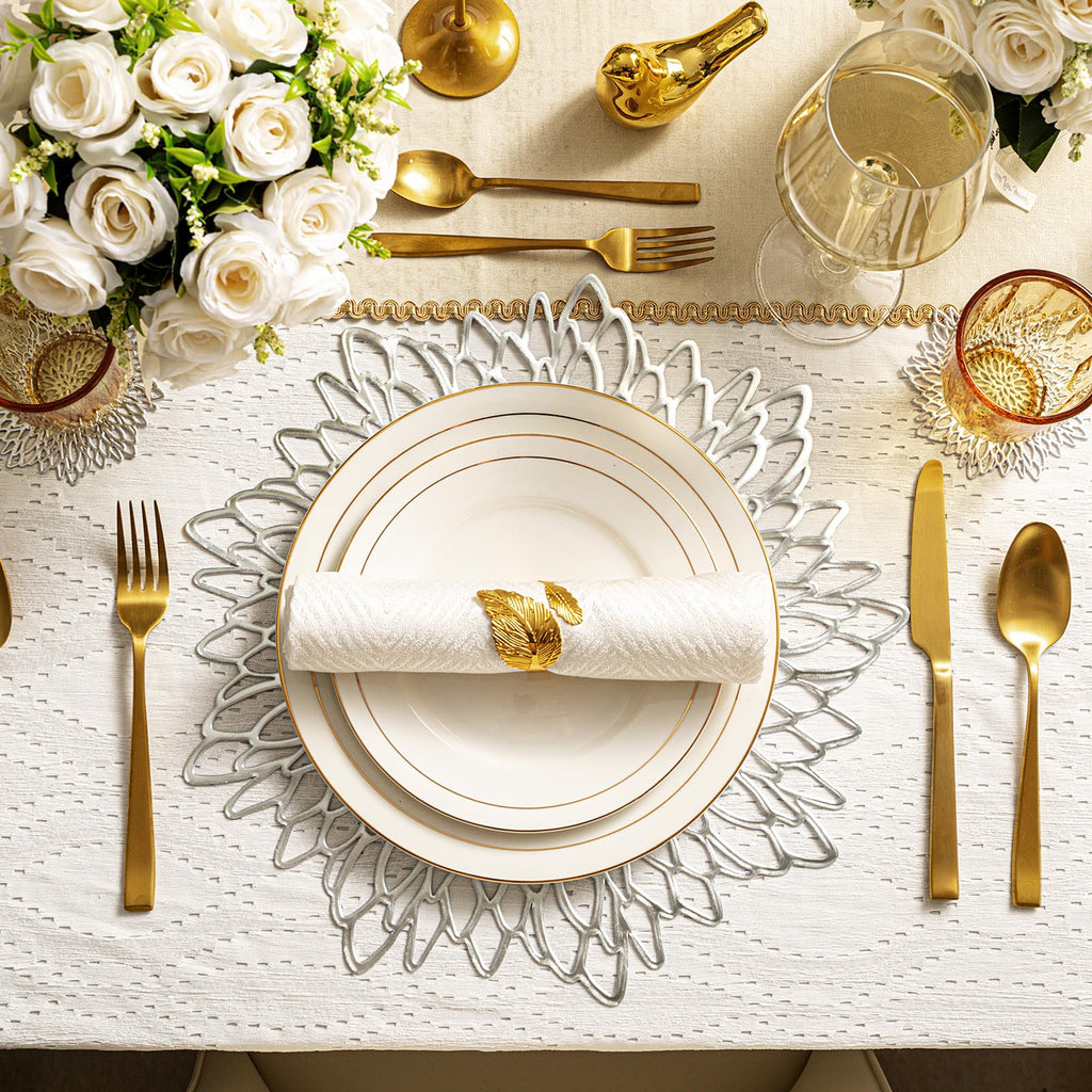 Silver Charger Plates Set of 12 Silver Placemats Table Mats Place Mats & 12 Pcs Coasters Modern Christmas Holiday