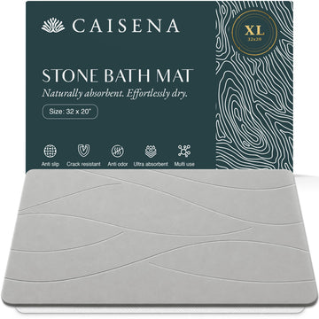 Extra Large Diatomaceous Earth Stone Bath Mat (32" x 20") | Light Gray XL