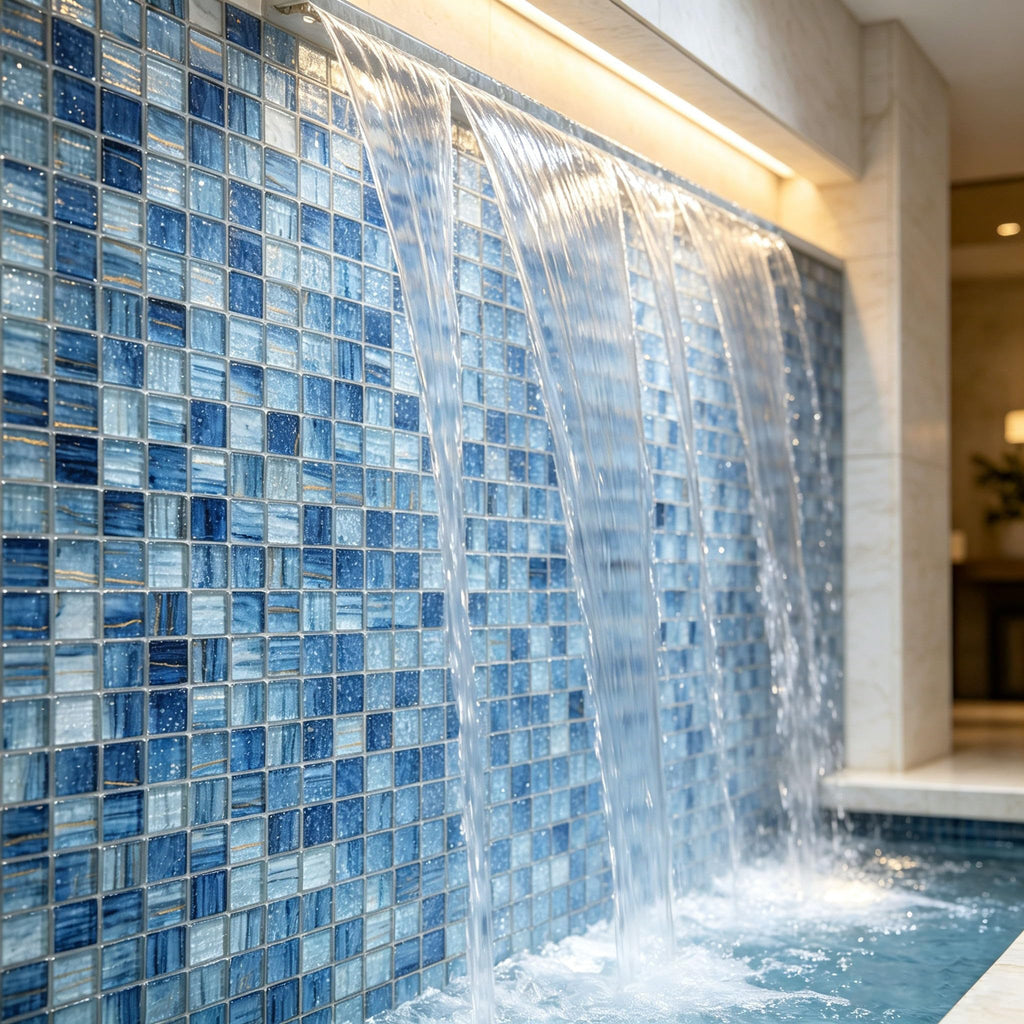 8 Sheets Glass Mosaic Tiles Backsplash, 12" x 12" Light Blue Backsplash Tile Bathroom Swimming Pool Shower Wall (8