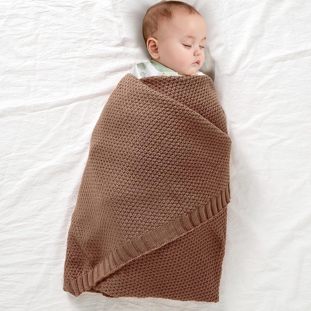 Baby Blanket Knit Toddler Blankets for Boys and Girls Beige 40 x30 Inch