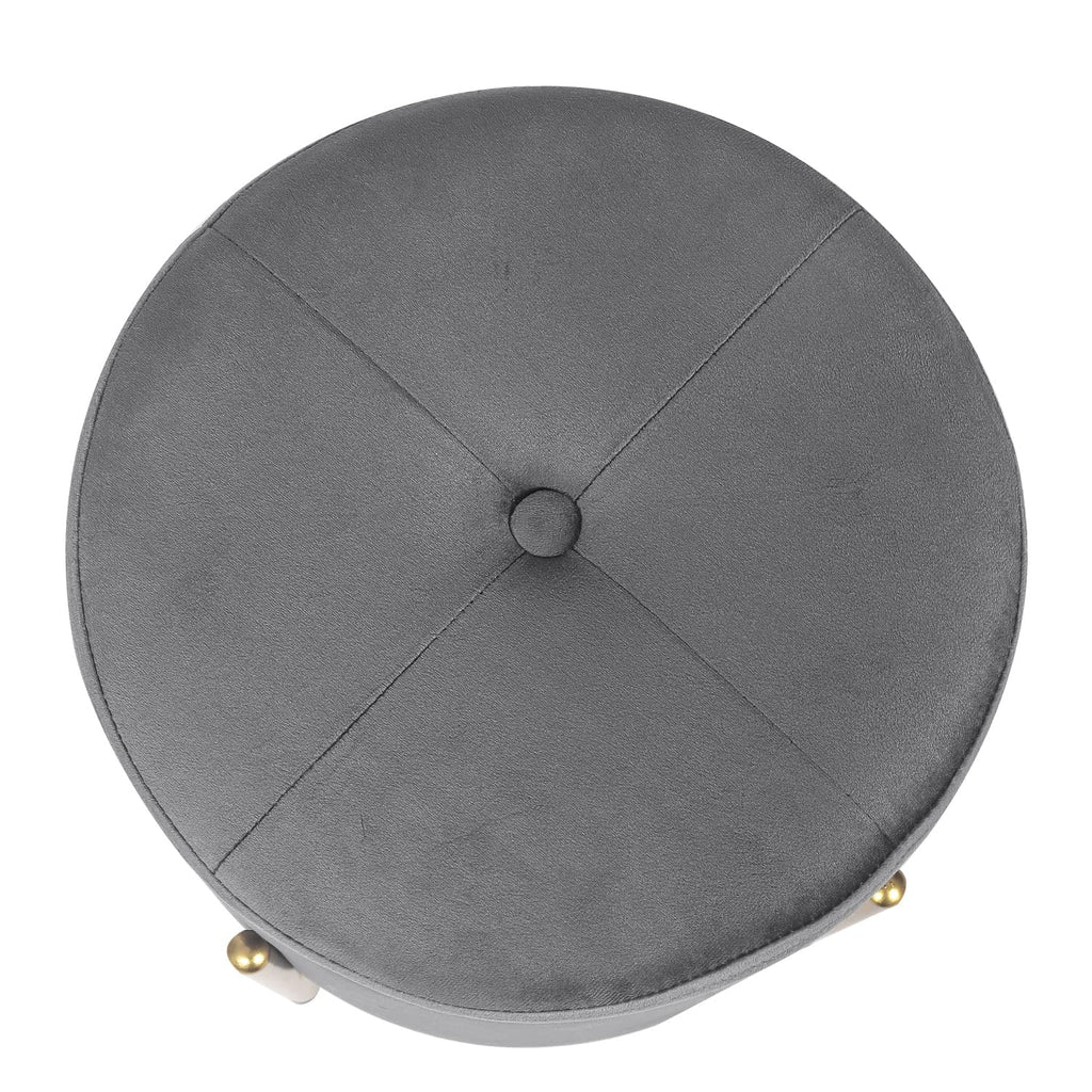 Upholstered Tufted Round Storage Ottomans, Grey Modern Velvet Footrest Ottomans with Storage for Couch