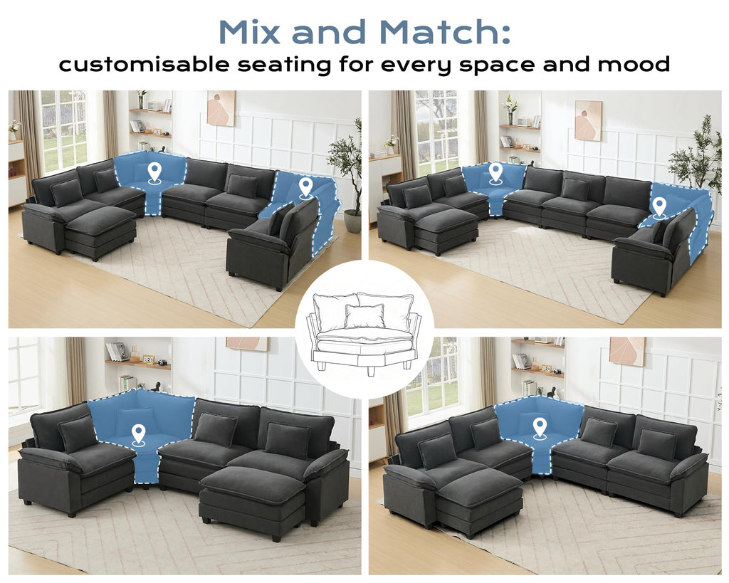 116" Oversized Modular Sectional Sofa U-Shaped Corner Cloud Couch with Ottoman, Convertible Deep Seat Velvet Couch