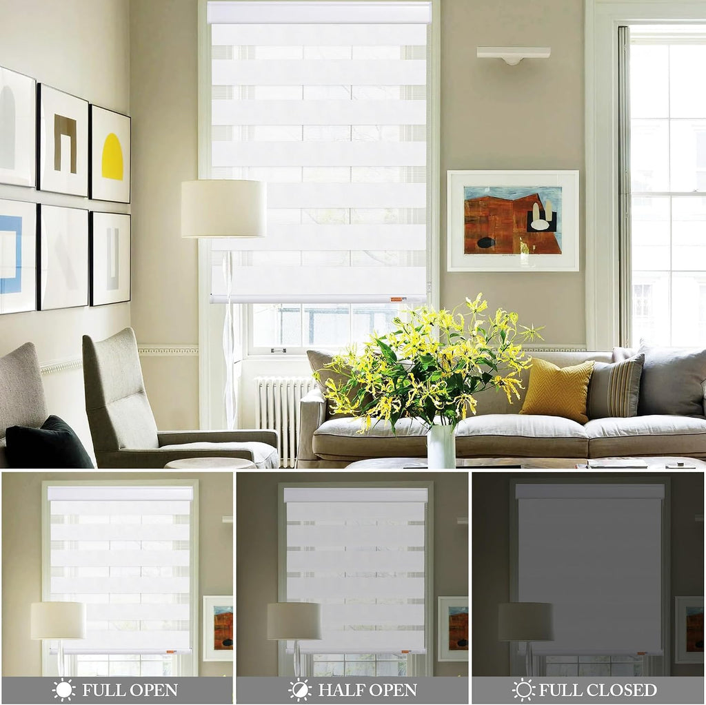 Zebra Blinds for Windows Corded Blackout Dual Layer Privacy Shades Light Control for Day and Night Home Office (White