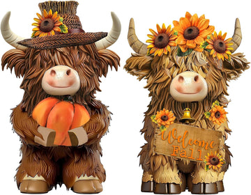 Fall Highland Cow Figurines Decor, Resin Fall Table Decor - Set of 2