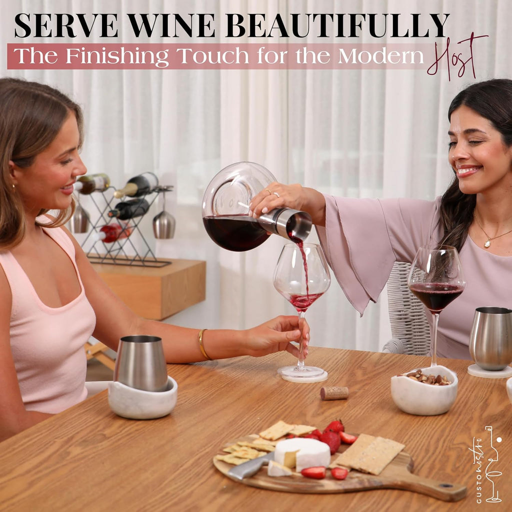 Crystal Wine Decanter with Aerator Pourer - Premium Hand-blown Lead-free Glass Wine Decanter Set for Red Wines