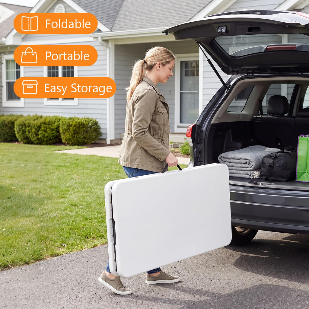 6 Foot Folding Table, Fold-in-Half Utility Table with Carrying Handle, 6FT Heavy Duty Portable Table for Party
