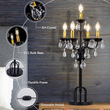 Black Gold Crystal Table Lamp, 5-Light Modern Bedside Lamp, 28" Tall Vintage Desk Lamp, Staircase, Entryway