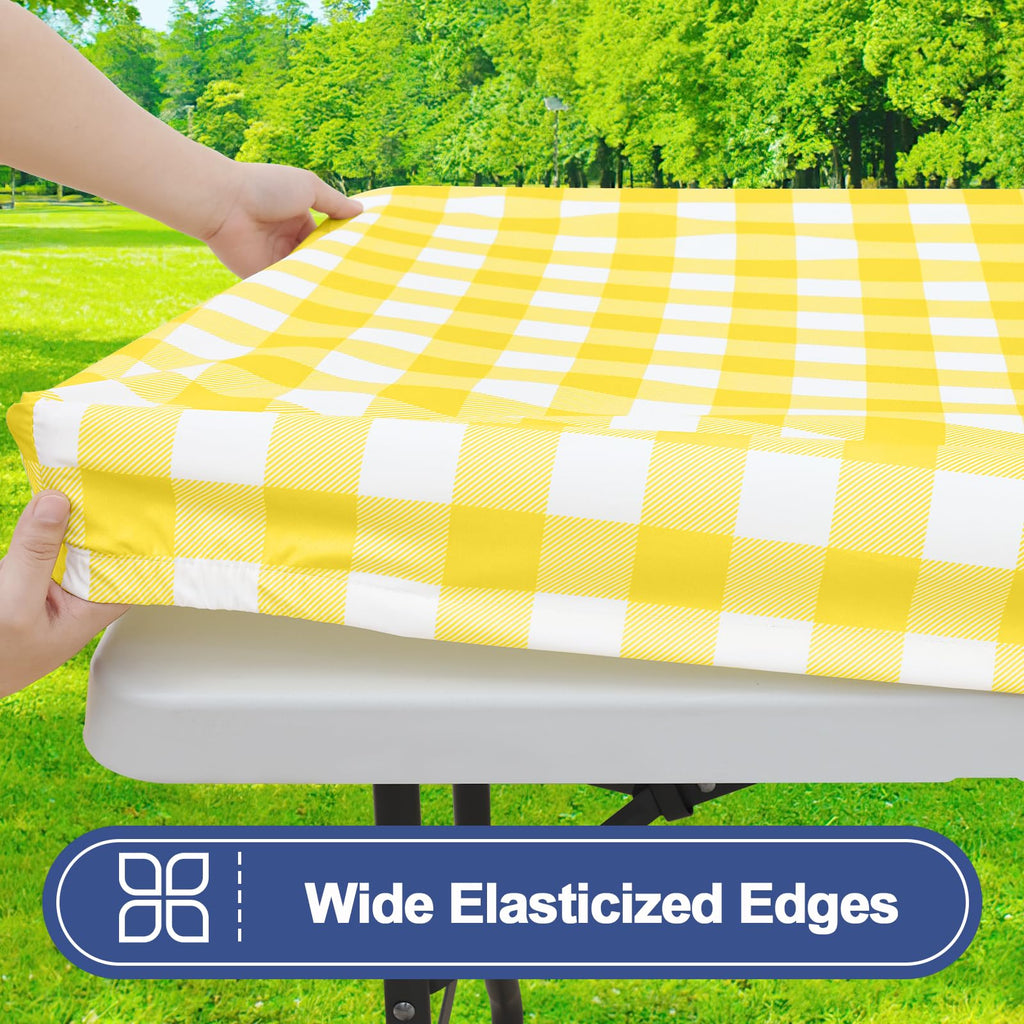 Picnic Table Cloth 2 Pack, Waterproof Elastic Fitted Tablecloths for 4FT Rectangle Tables, Washable Polyester Buffalo