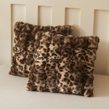 Leopard Print Fluffy Faux Rabbit Fur Throw Pillow Covers 2 Pack