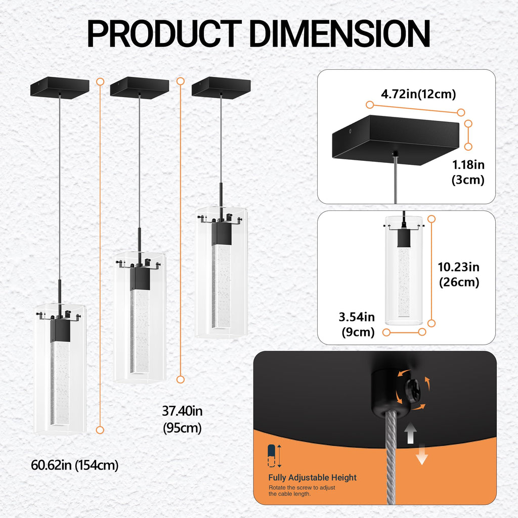 LED Crystal Pendant Light Island, Matte Black, 1 Pack