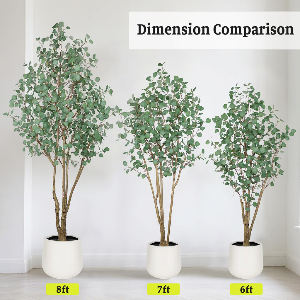 Artificial Eucalyptus Trees with White Planter, 8 FT Faux Eucalyptus Plants Indoor Tall Fake Floor Trees with Silk