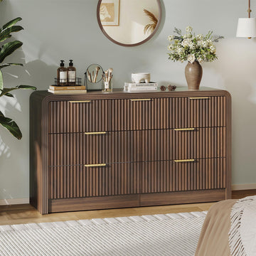 55" W Fluted 7-Drawer Dresser, Walnut