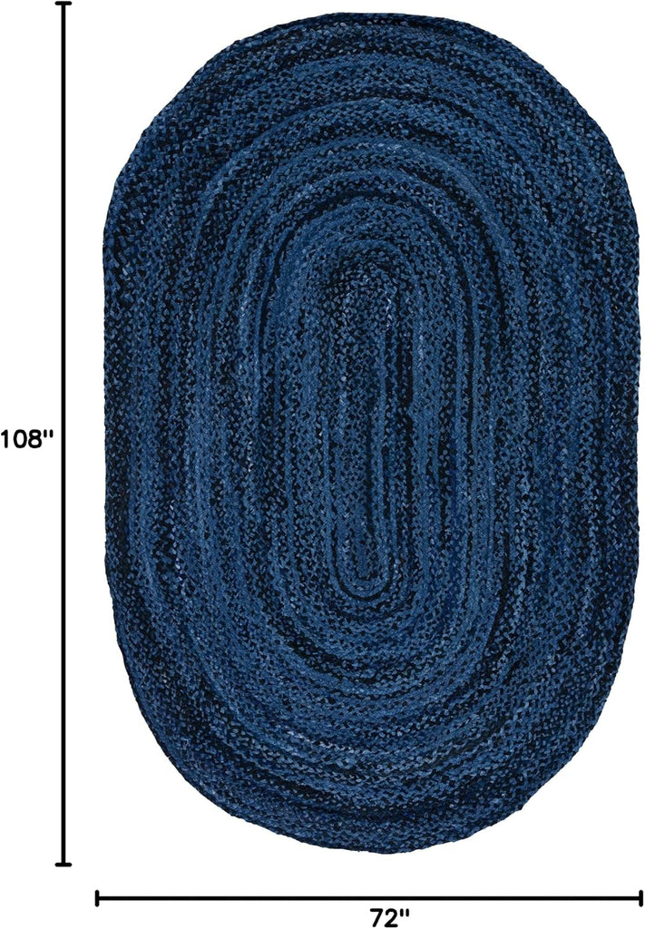 Braided Cotton Oval Rug 6'x9', Farmhouse Navy & Black BRD452N