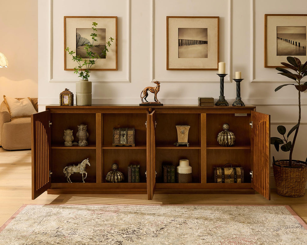 Mid Century Modern Sideboard Buffet, Narrow Credenza Storage Cabinet