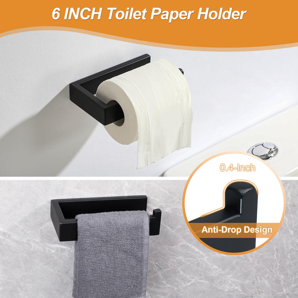 6-Piece Bathroom Hardware Set Black, Includes 10 Inch Towel Bar