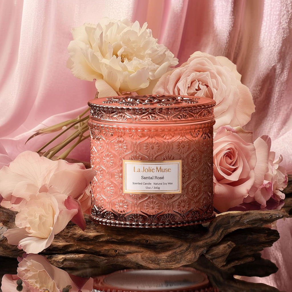 Santal Rosé Scented Candles, Natural Soy 2-Wick 12oz - Set of 12
