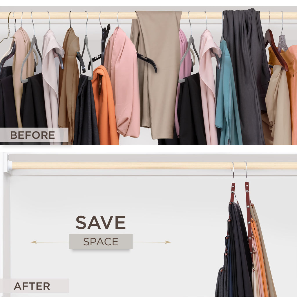 Pants Hangers Space Saving - 2 Pack European Beechwood Scarf and Jean Hangers - Closet Organizer and Space Saver Pant
