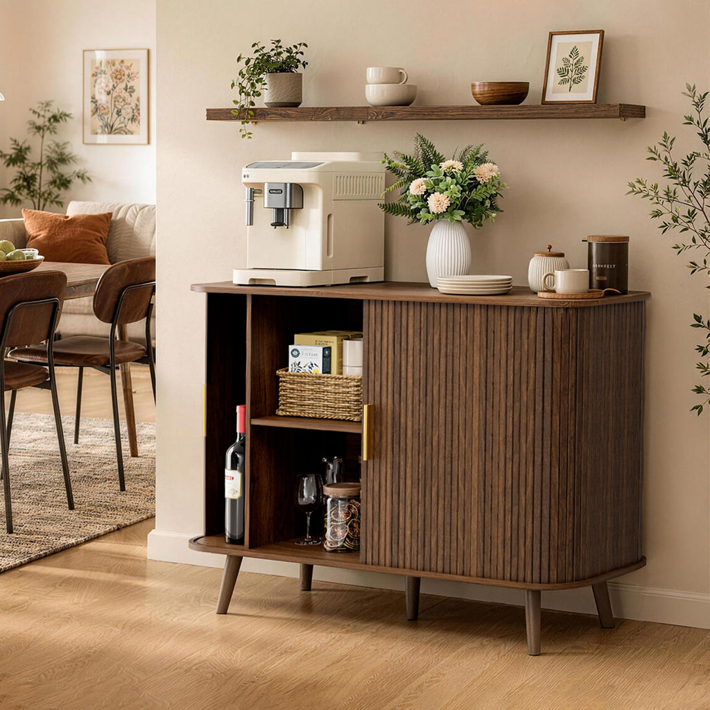 40" Sideboard Buffet Cabinet with Storage & Sliding Door, Walnut