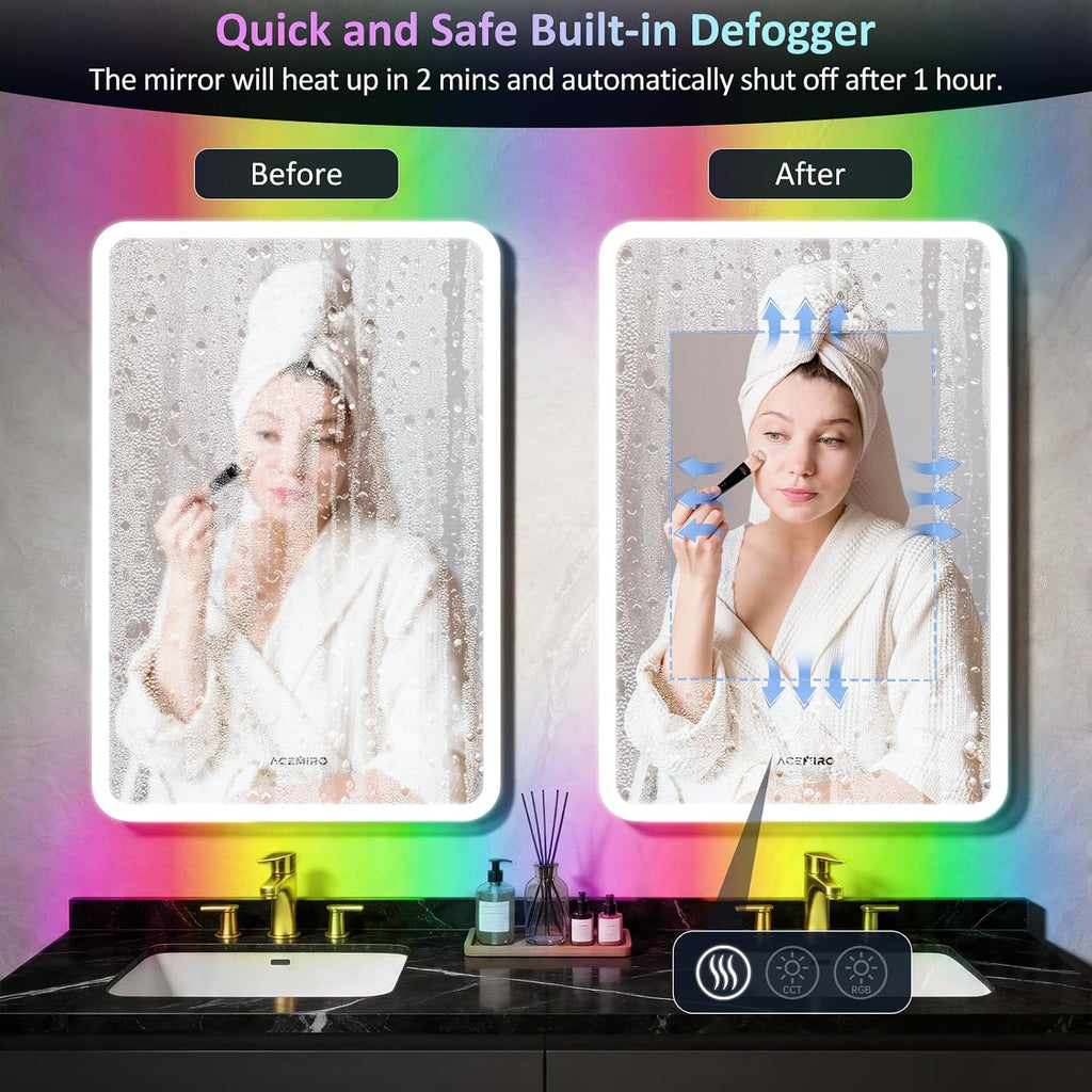 20×32 Inch Lighted Medicine Cabinet with Mirror, LED Medicine Cabinet with RGB Lights, Multicolor Backlit Mirror with
