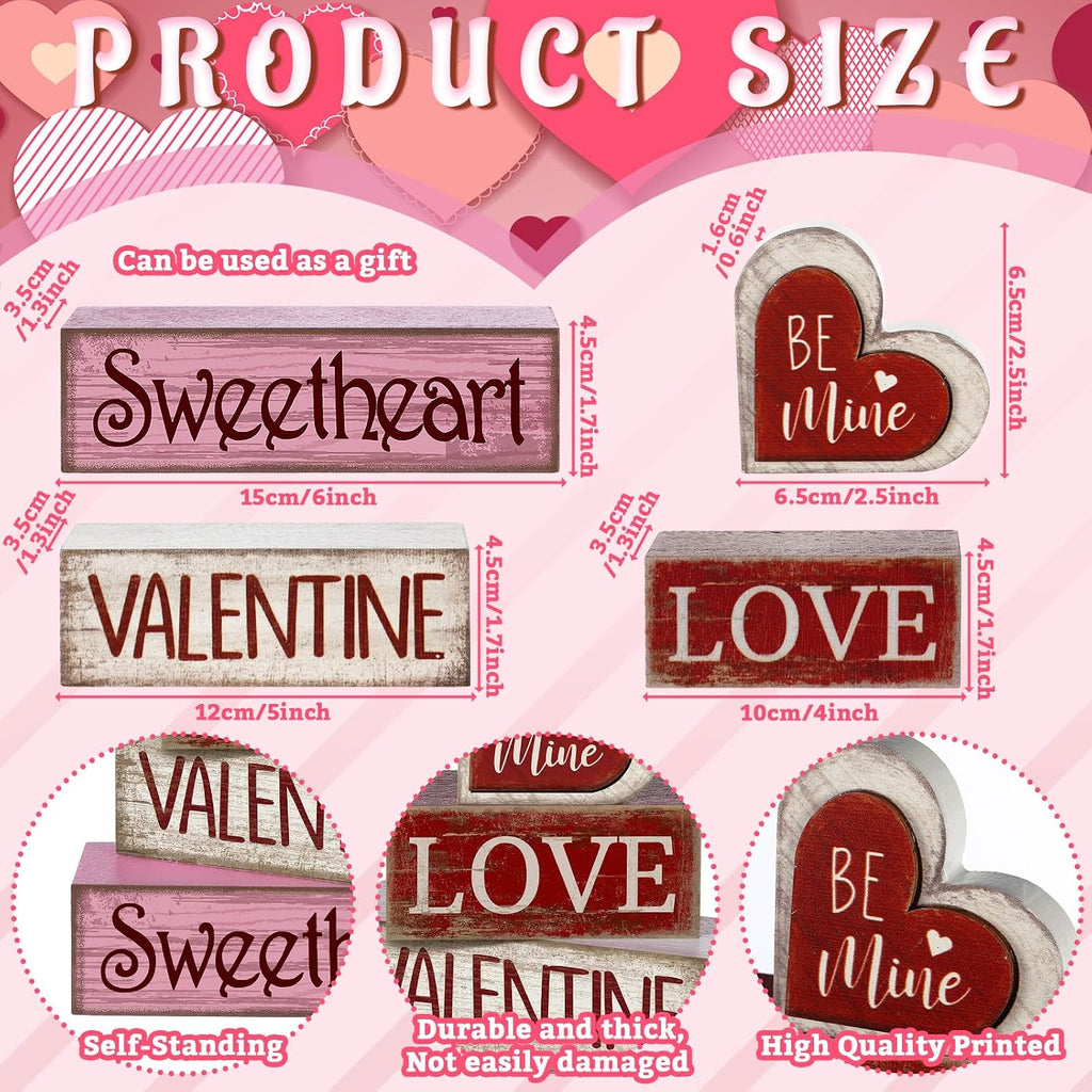 Wooden Valentine Block Signs Tiered Tray Decor - Set of 4