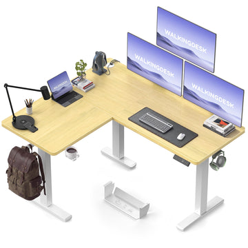 Reversible L Shaped Standing Desk Height Adjustable with Cup Holder, Electric Corner Computer Desk, Sit Stand up Home