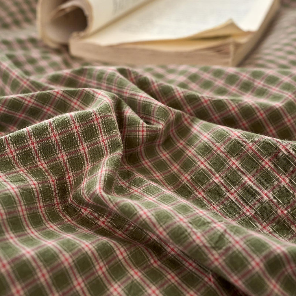 Vintage Gingham Duvet Cover Soft Breathable Washed Cotton Plaid Comforter Cover with 2 Pillowcases