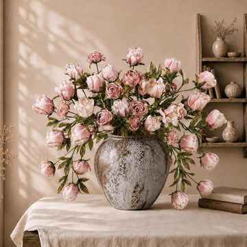 Faux Silk Peony Artificial Flowers Stems for Vase, 18" Ombre Pink - Set of 7
