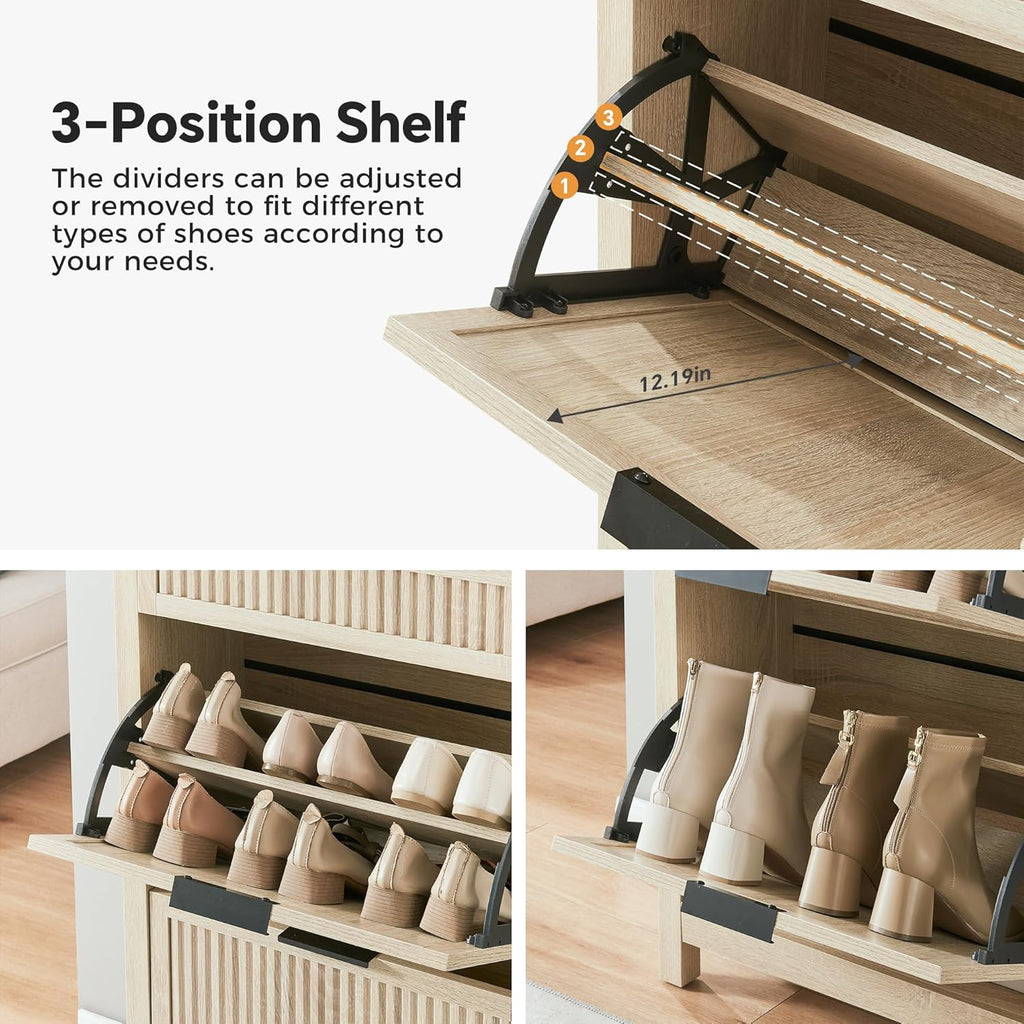 2 Flip Drawers Shoe Cabinet Storage , Narrow Shoes Organizer Cabinet for Front Door Entrance, Hidden Wooden Hallway