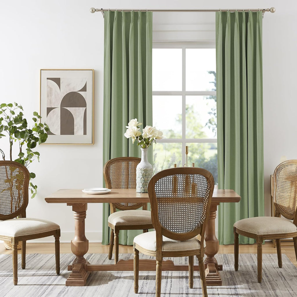 Luxury Blackout Curtains (Set of 2 Panels) Taupe, Pinch Pleated Linen Blend Farmhouse 100% Blackout Thermal Insulated