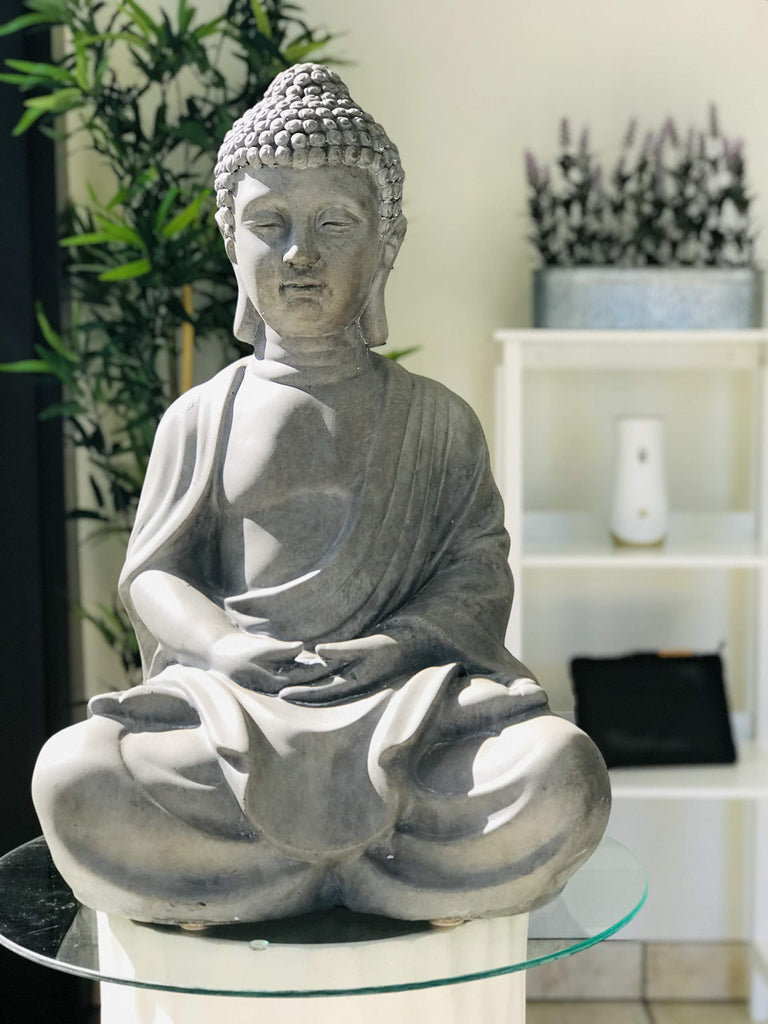 25.6" Lightweight Sitting Meditating Buddha Zen Indoor Outdoor Statue Natural Concrete