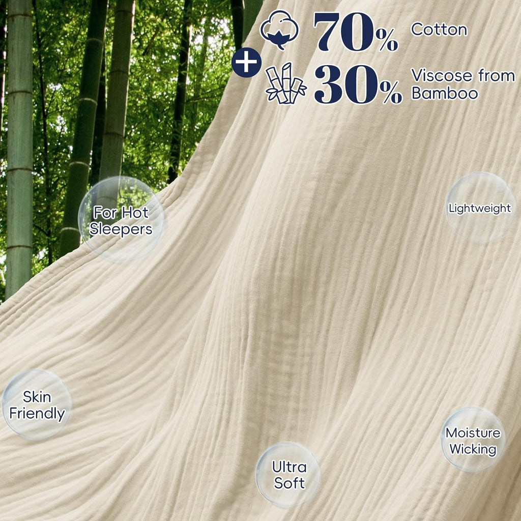Cotton Muslin Duvet Cover Queen, 3-Layer Soft Lightweight & Breathable Textured Gauze, Skin-Friendly Minimalist