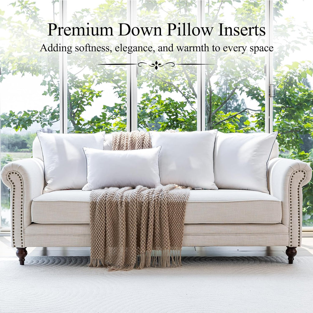 Down 12x20 Pillow Insert, 600g Goose Down & Feather Fill, Decorative Lumbar Throw Pillow Insert with Triple-Layer