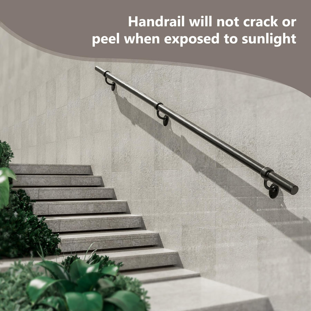 Stair Railing Indoor 10 Feet Hand Rails for Indoor/Outdoor Steps 1.5" Round Porch Railing Wall Mount Aluminum Hand