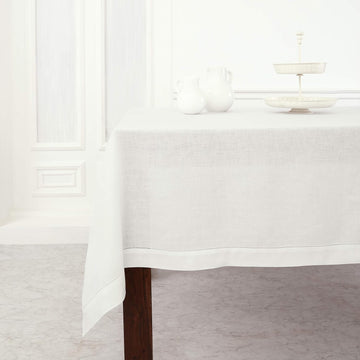 Linen Tablecloth 60 x 108 Inch - Classic Hemstitch 100% Pure Linen White Table Cloth for Rectangle T