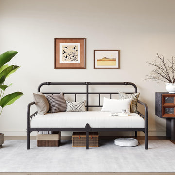 Twin Daybed Frame, Classic Day Bed Frame Twin Size with Headboard, Metal Platform Sofa Bed Living Room, Heavy Duty