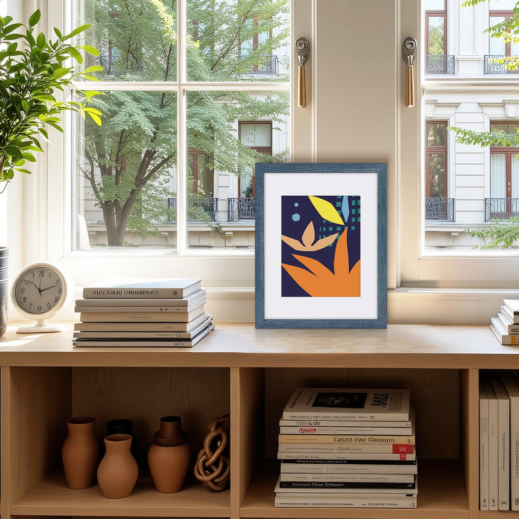 11x14 Frame with Mat for 8x10, Real Glass, Blue