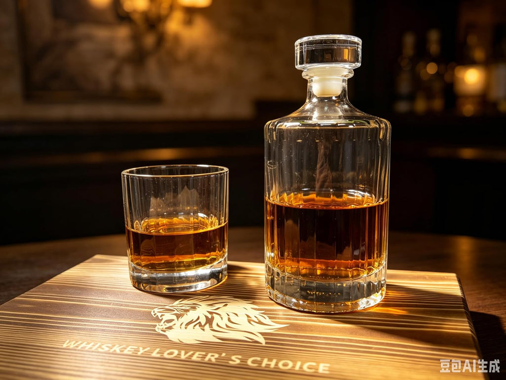17-Piece Whiskey Decanter Set, 17oz Lead-Free Crystal with Flat Panel for Labels, 2 Glasses, 9 Granite Stones - Set of 16