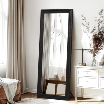Full Length Mirror, 65 x 22 Inch Solid Wood Floor Mirror, Black