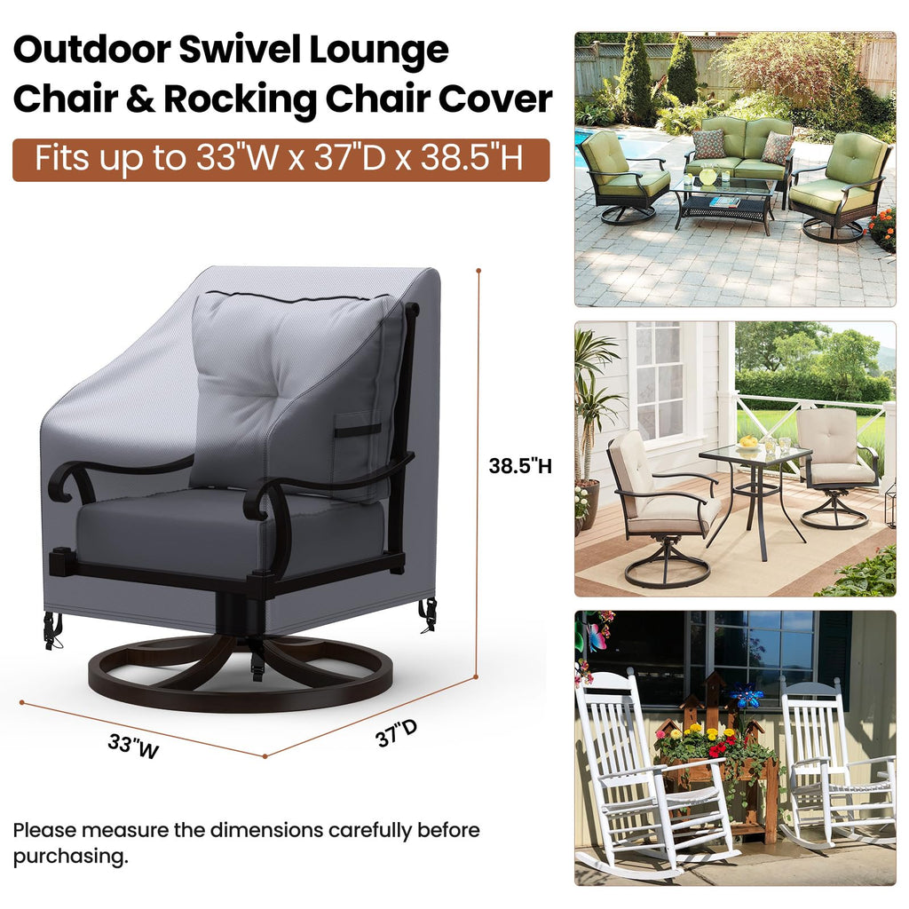 Outdoor Swivel Lounge Chair Cover Waterproof, 2 Pack Heavy Duty Patio Rocking Chair Covers for Outdoor Furniture, 33"