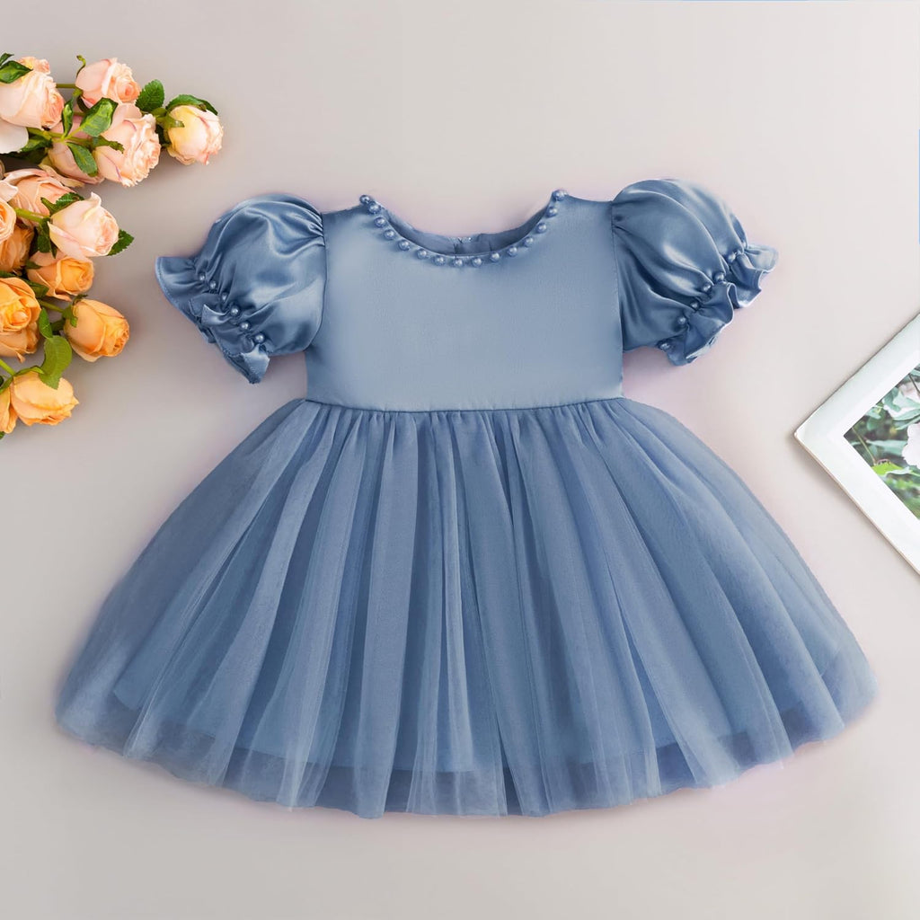 Toddler Baby Flower Girls Dress Wedding Guest Satin Birthday Party Formal Pageant Tulle Dress for Baby Girl