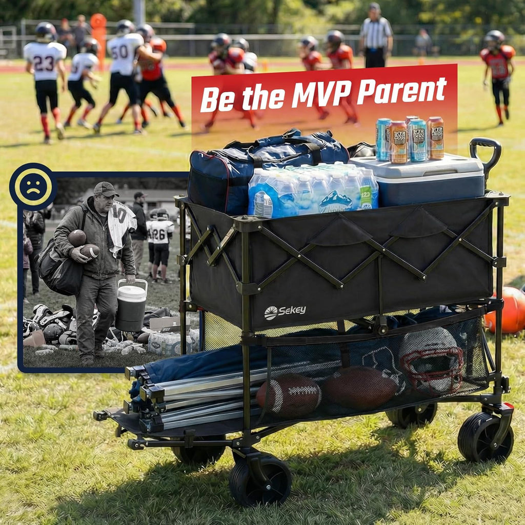 500LBS Heavy Duty Double Decker Wagon with Extender, 400L Large Capacity Collapsible Garden Cart Fits 10x10 Canopy