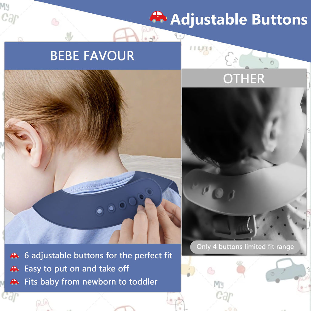 2 Pack Silicone Baby Bibs With Adjustable Fit Waterproof