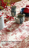 Designer French Linen Table Cloth for Rectangle Table,Red Floral Washable Indoor Tablecloth,Durable 