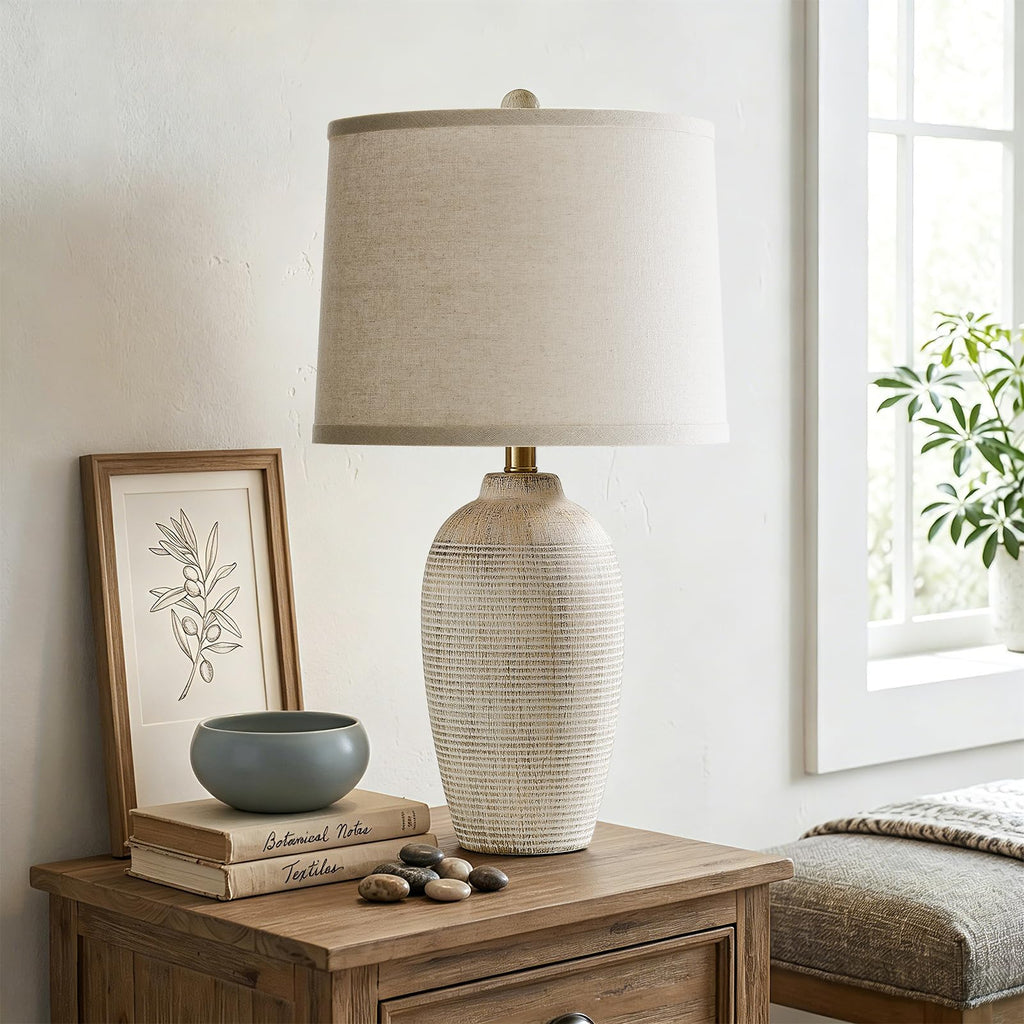 25" Vintage Ceramic Table Lamp, Ribbed Texture