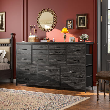 16 Drawer Dresser with Charging Station, Rustic Black