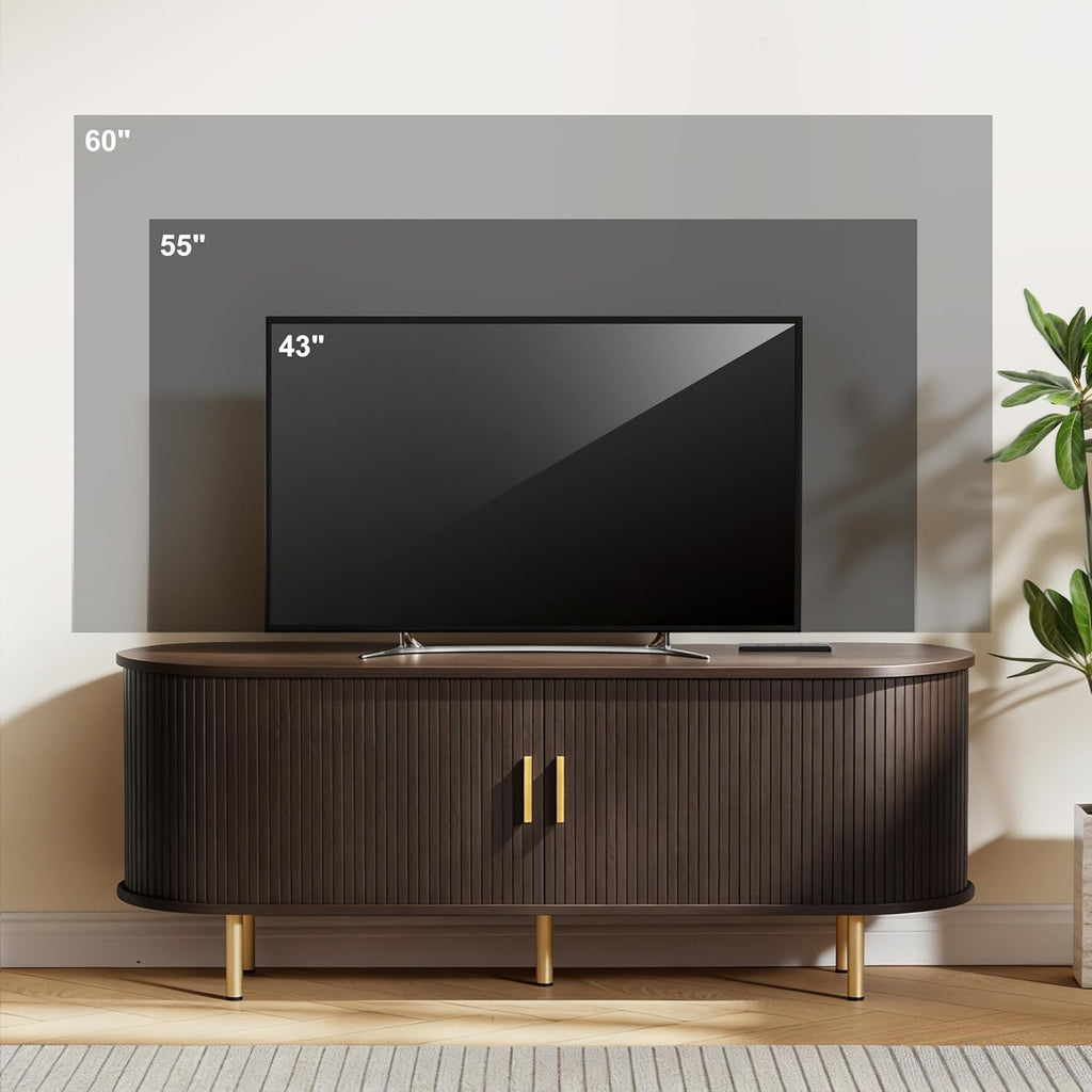 55 Inch Mid Century Modern TV Stand with Power Outlet for TVs up to 60 Inch, Entertainment Center with Storage and